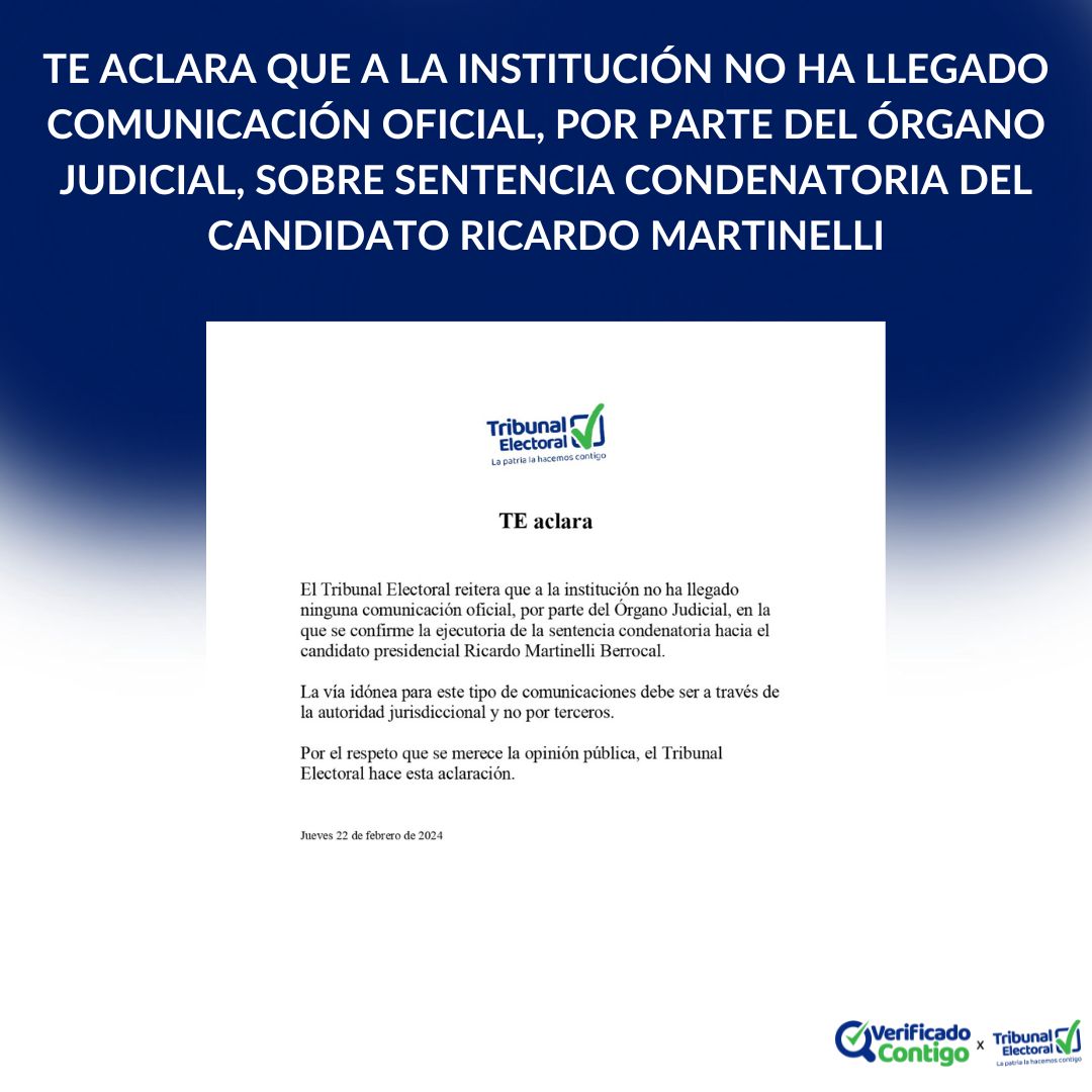 Tribunal Electoral-comunicado Tribunal Electoral-sentencia condenatoria-Ricardo Martinelli-verificadocontigo.com