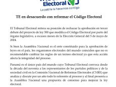 Comunicado-Tribunal-Electoral-reformas-Código-Electoral 1 Este es el comunicado de prensa publicado por el Tribunal Electoral.