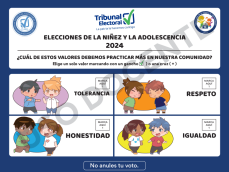 Voto-valores-menores-boleta-uso-docente El voto por los valores se llevará a cabo el 5 de mayo de 2024, en un horario de 9:00 a.m. a 2:00 p.m.